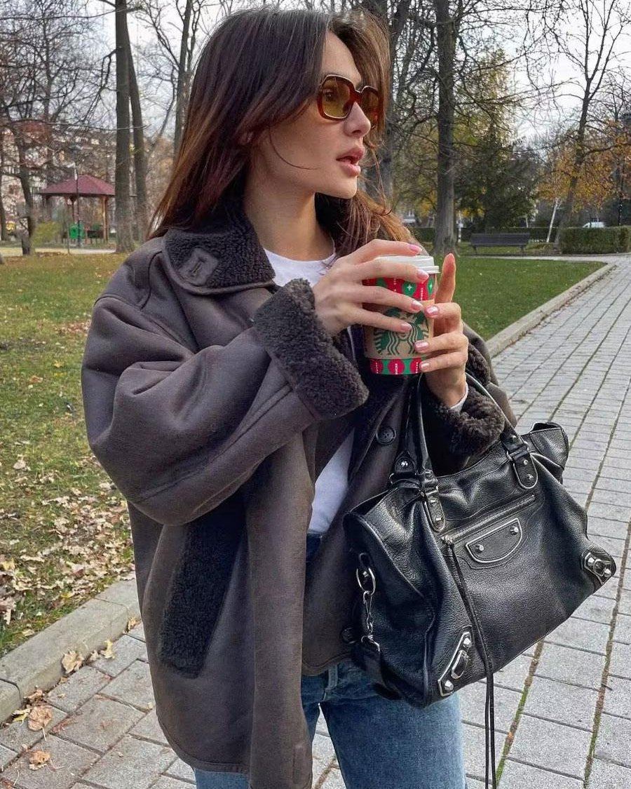 Women's Oversized Suede Moto Jacket