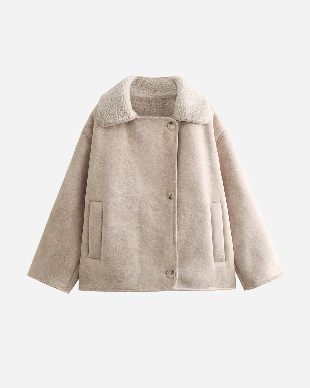 Women's Oversized Suede Moto Jacket - Beige