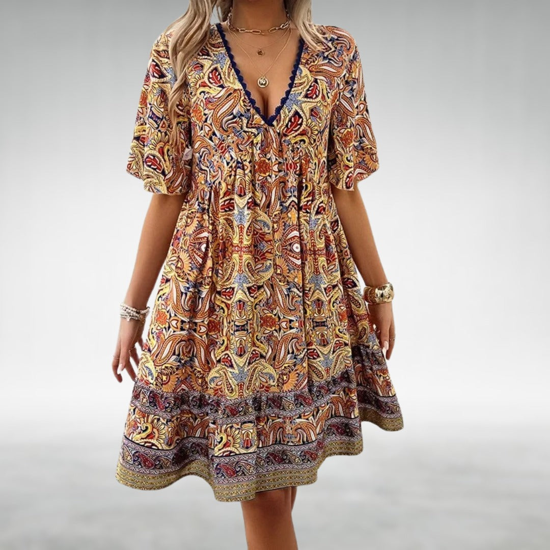 Summer Boho Mini Dress - Yellow