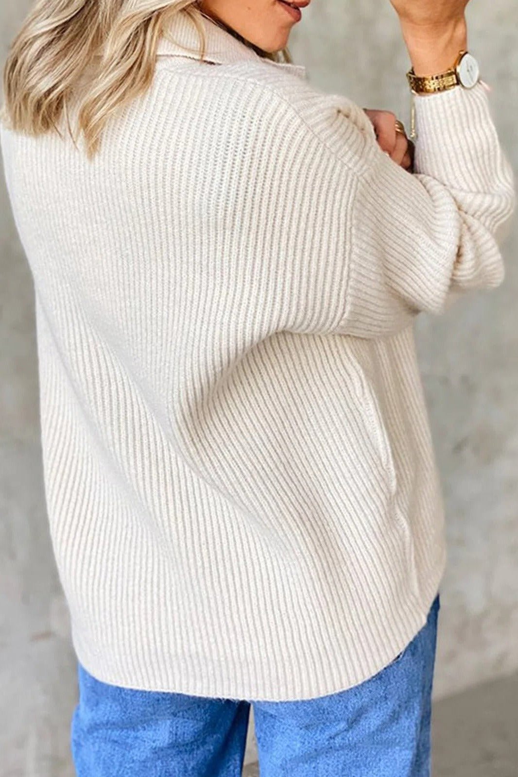 Women's Ribbed Knit Button-Placket Sweater