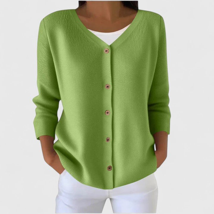 Women's V-Neck Knit Cardigan - Green