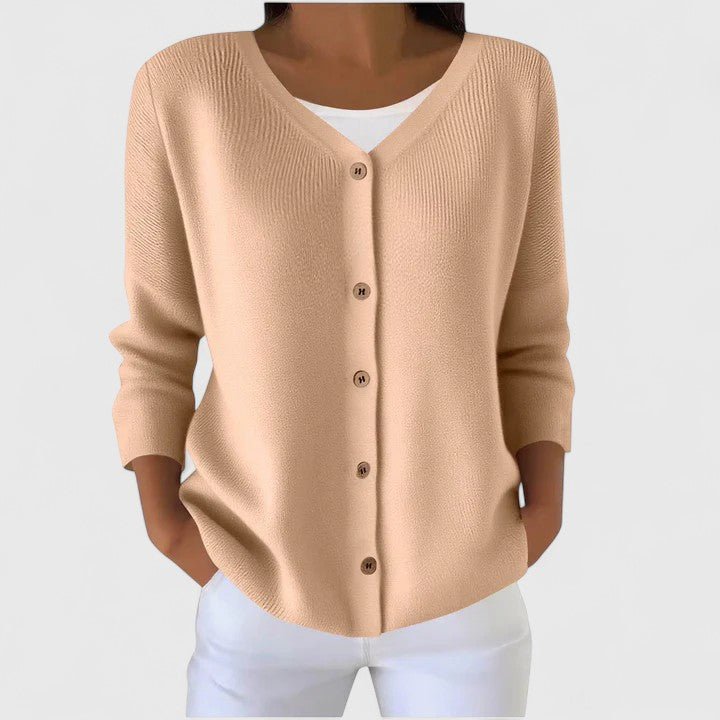 Women's V-Neck Knit Cardigan - Salmon