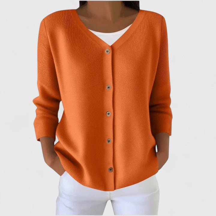Women's V-Neck Knit Cardigan - Orange