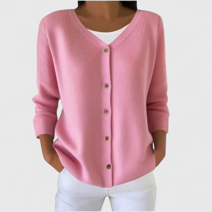 Women's V-Neck Knit Cardigan - Light Pink