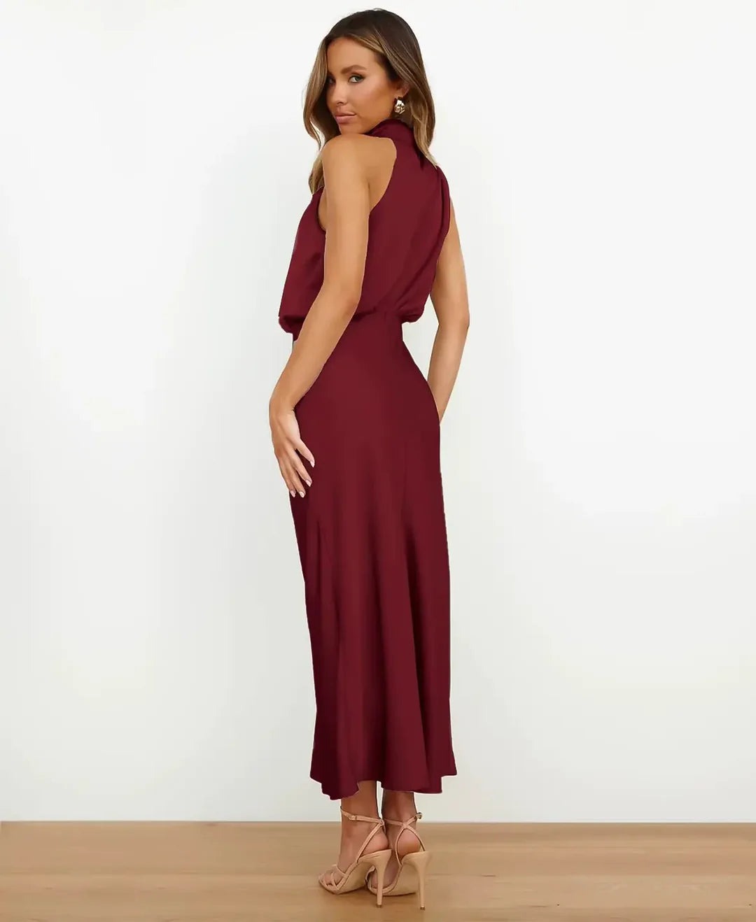 Halter Wedding Guest Midi Dress