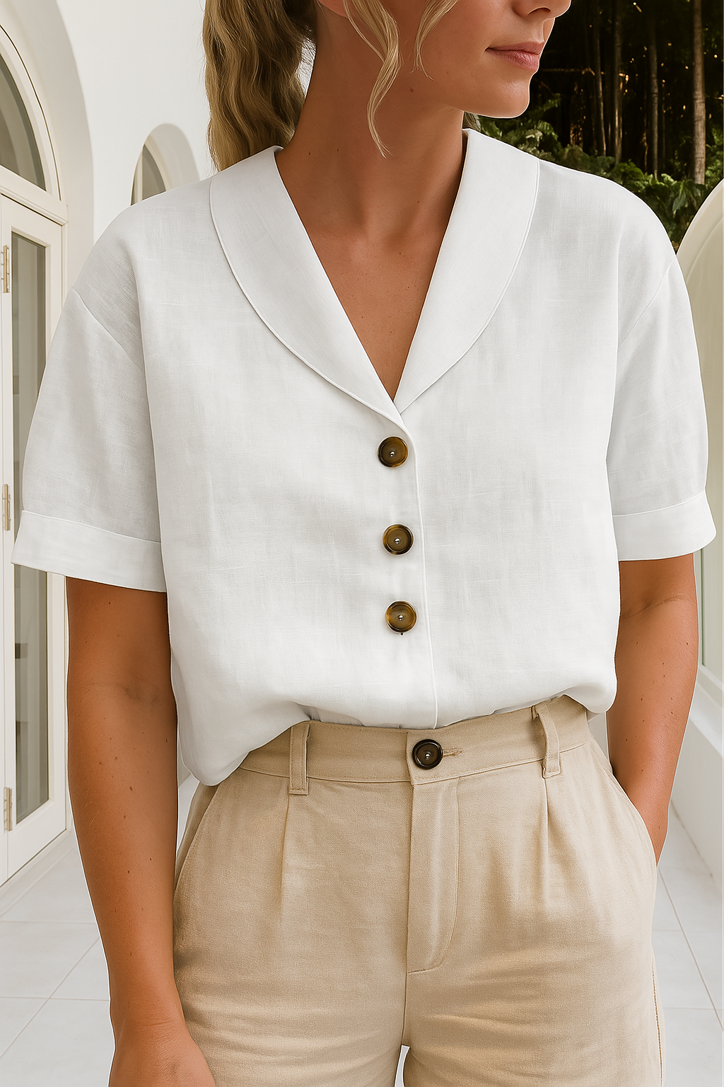 Hannah Women's Linen Short Sleeve Blouse 1