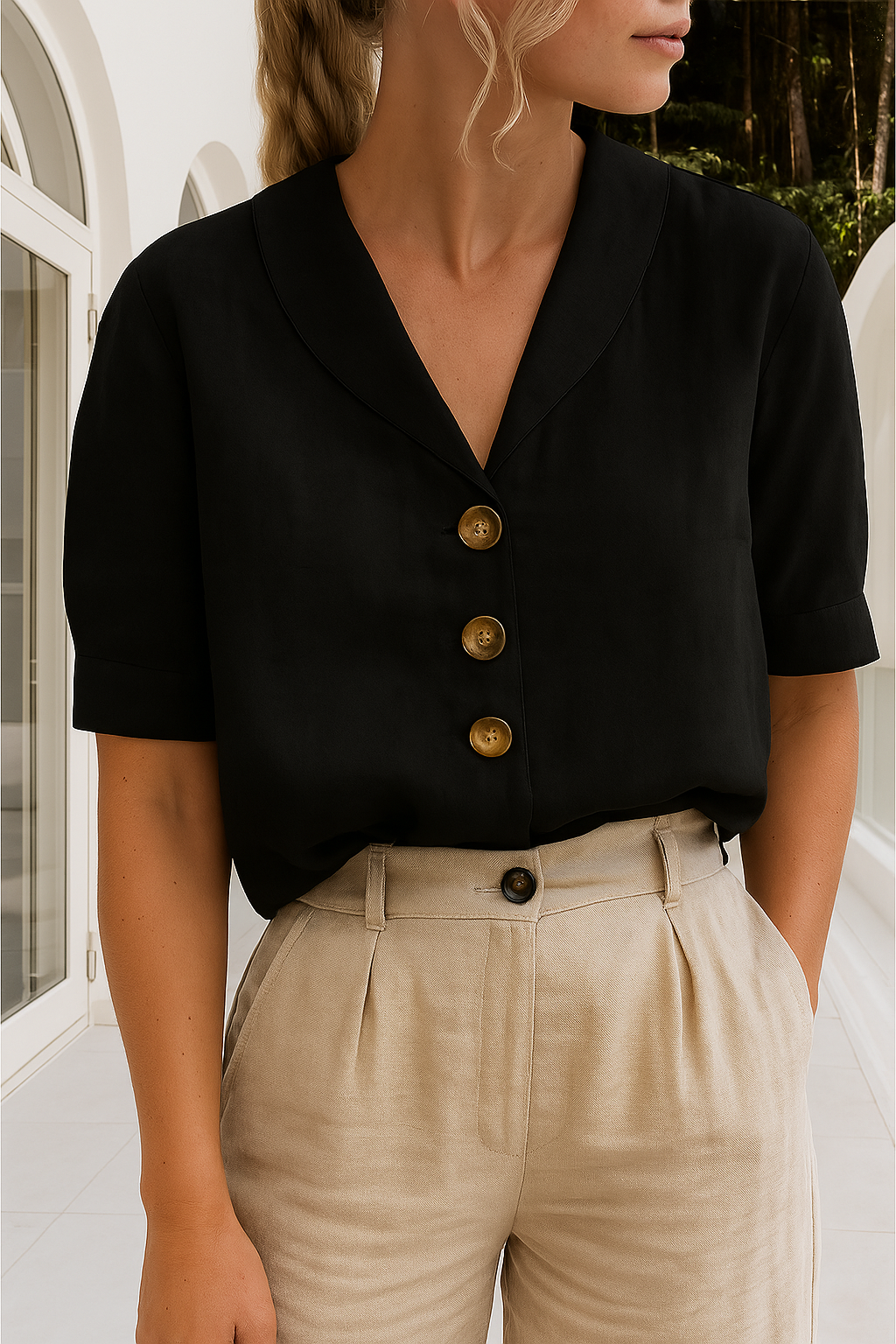 Hannah Women's Linen Short Sleeve Blouse 3