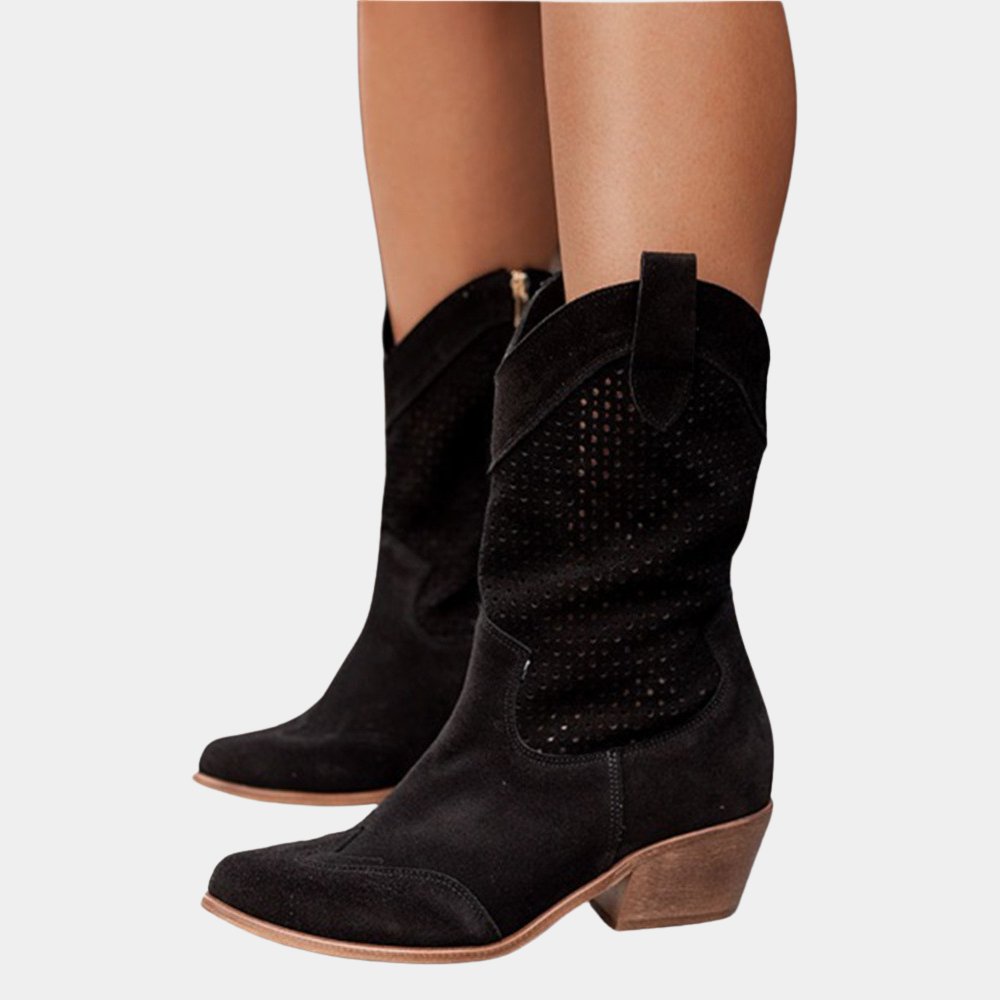 Women's Faux Leather Cowboy Ankle Boots - Black