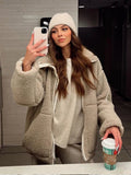 Women's Oversized Faux Fur Jacket - Beige