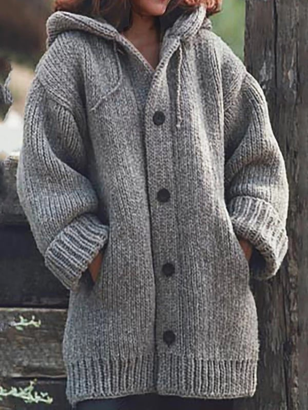 Women's Oversized Hooded Knit Cardigan - Gray