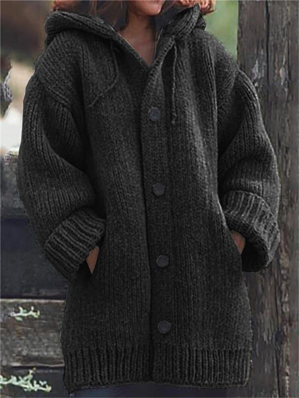 Women's Oversized Hooded Knit Cardigan - Black