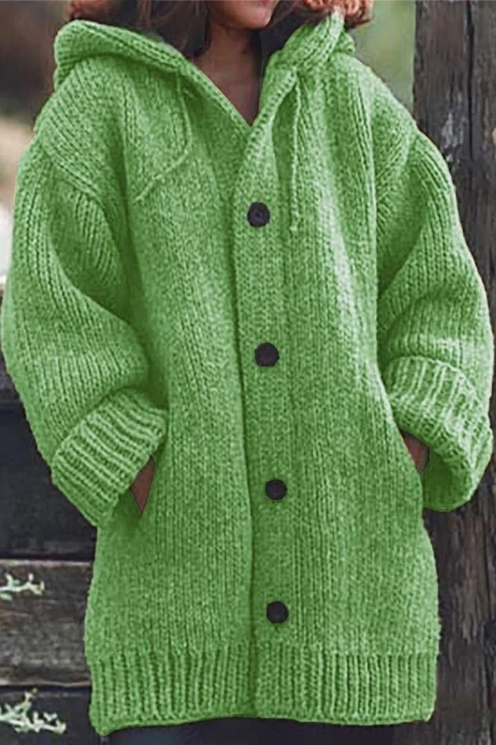 Women's Oversized Hooded Knit Cardigan - Green