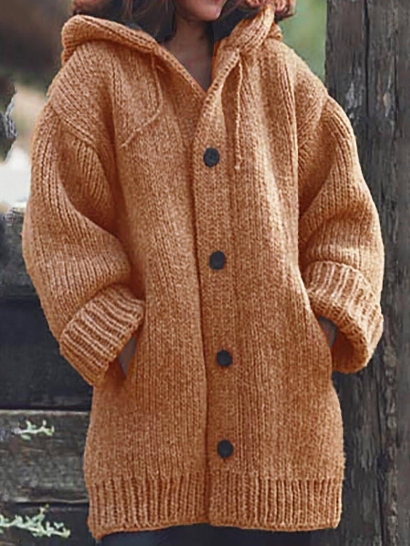 Women's Oversized Hooded Knit Cardigan - Orange