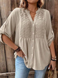 Women's V-Neck Peplum Blouse - Khaki