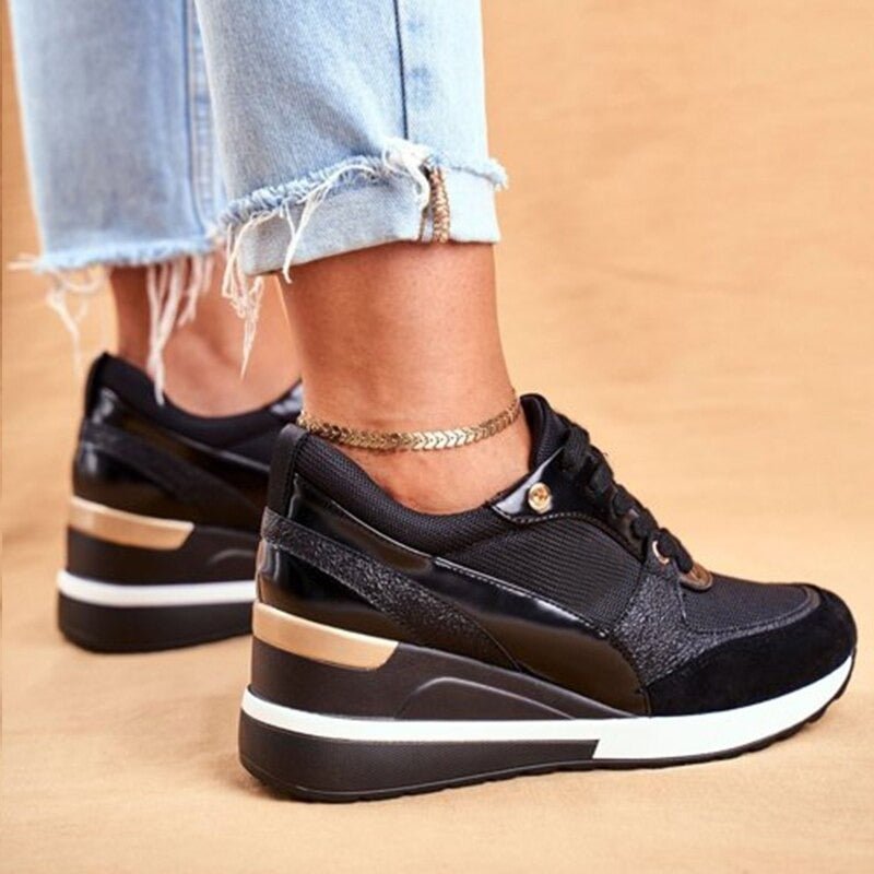 Women's Wedge Sneakers - Gold / 5