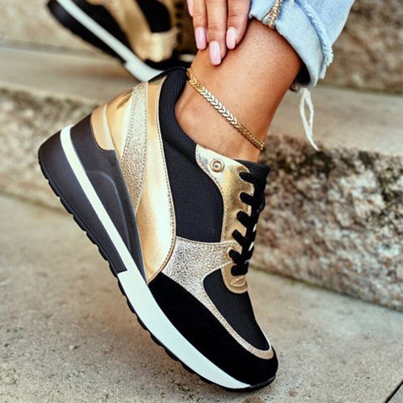 Women's Wedge Sneakers - Gold / 6