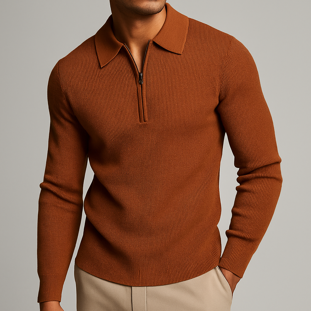 Harrison Men's Ribbed Zip Polo Shirt 1