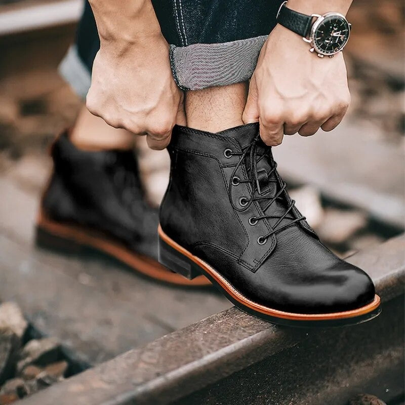 Heeled Combat Ankle Boots - Black