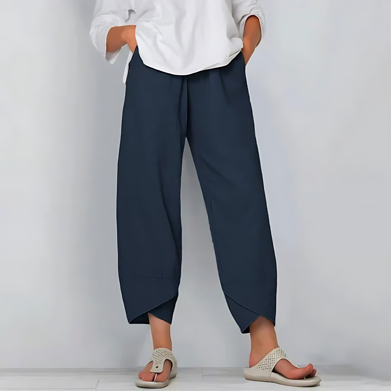 High Waisted Barrel Pants - Navy Blue