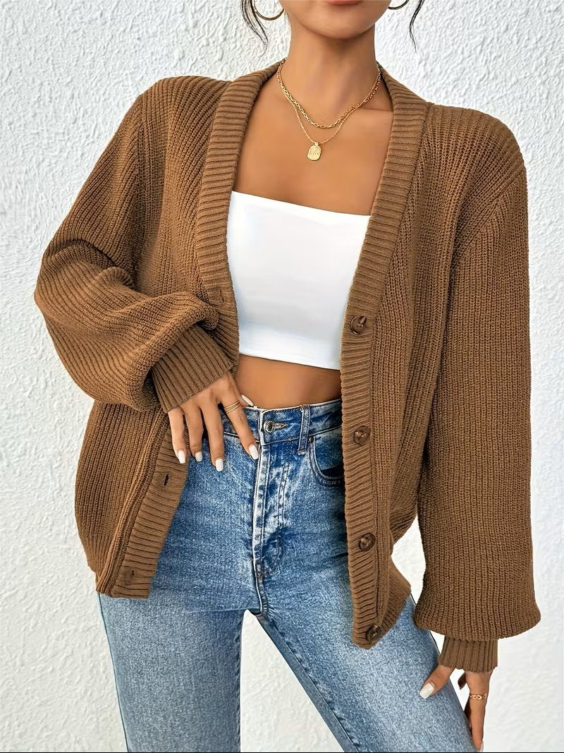 Women's Cropped Ribbed Cardigan - Camel