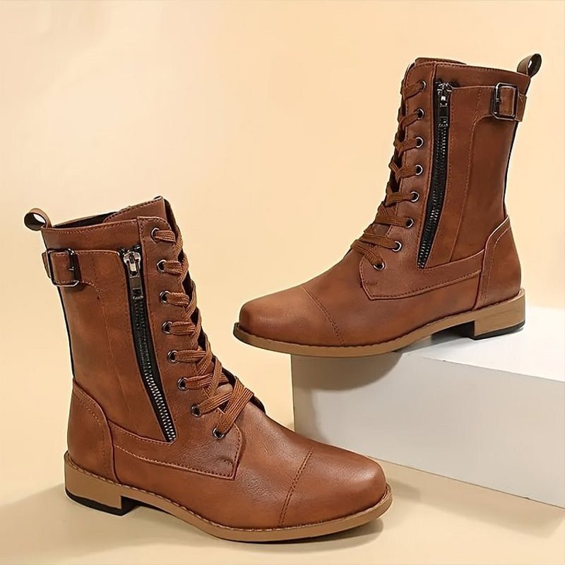 Women's Faux Leather Combat Ankle Boots