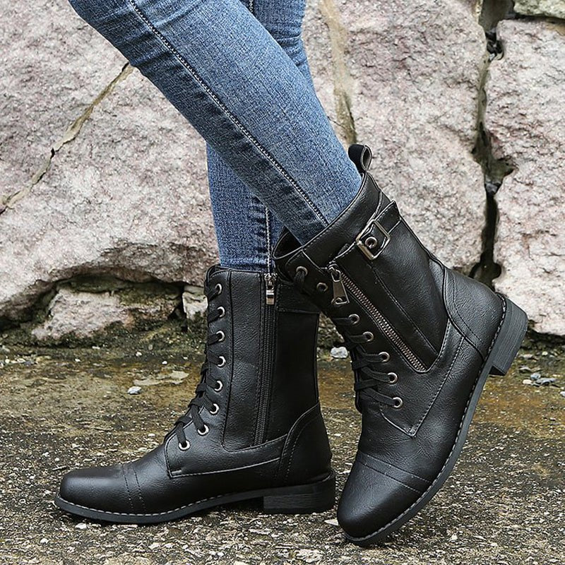 Women's Faux Leather Combat Ankle Boots