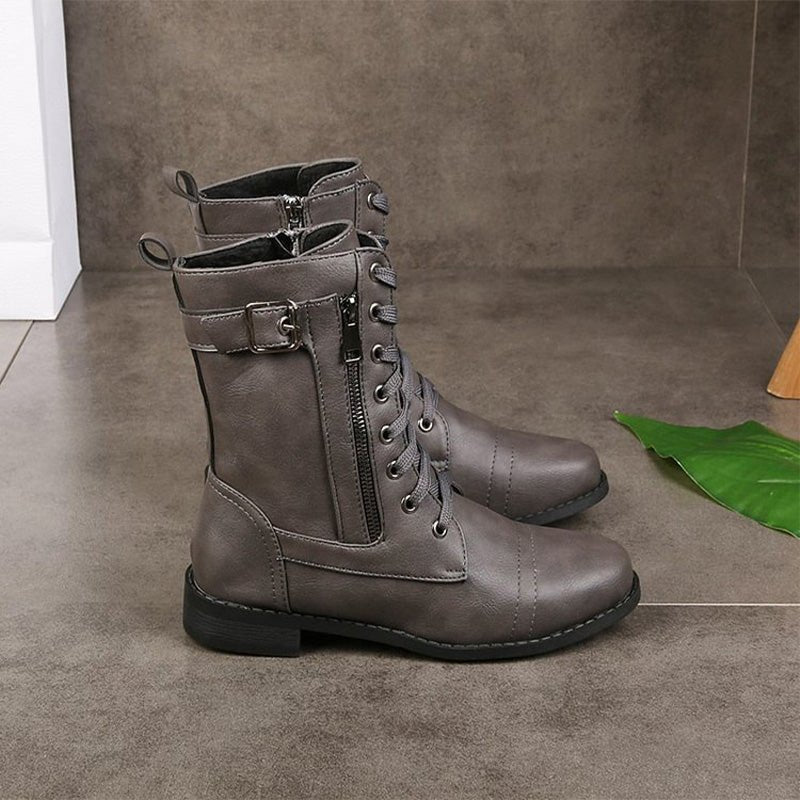 Women's Faux Leather Combat Ankle Boots
