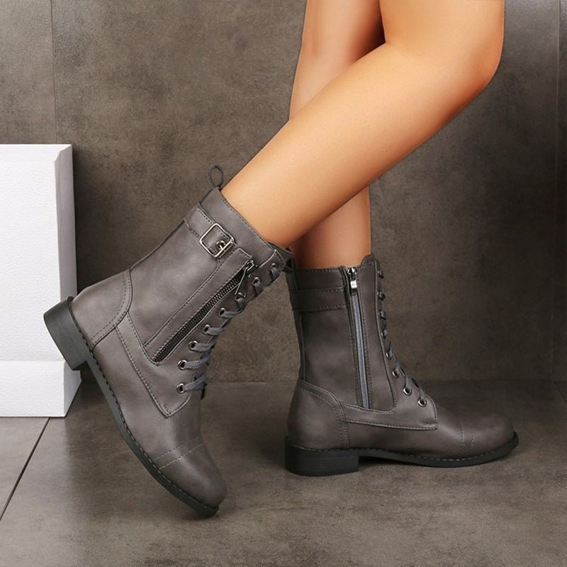 Women's Faux Leather Combat Ankle Boots