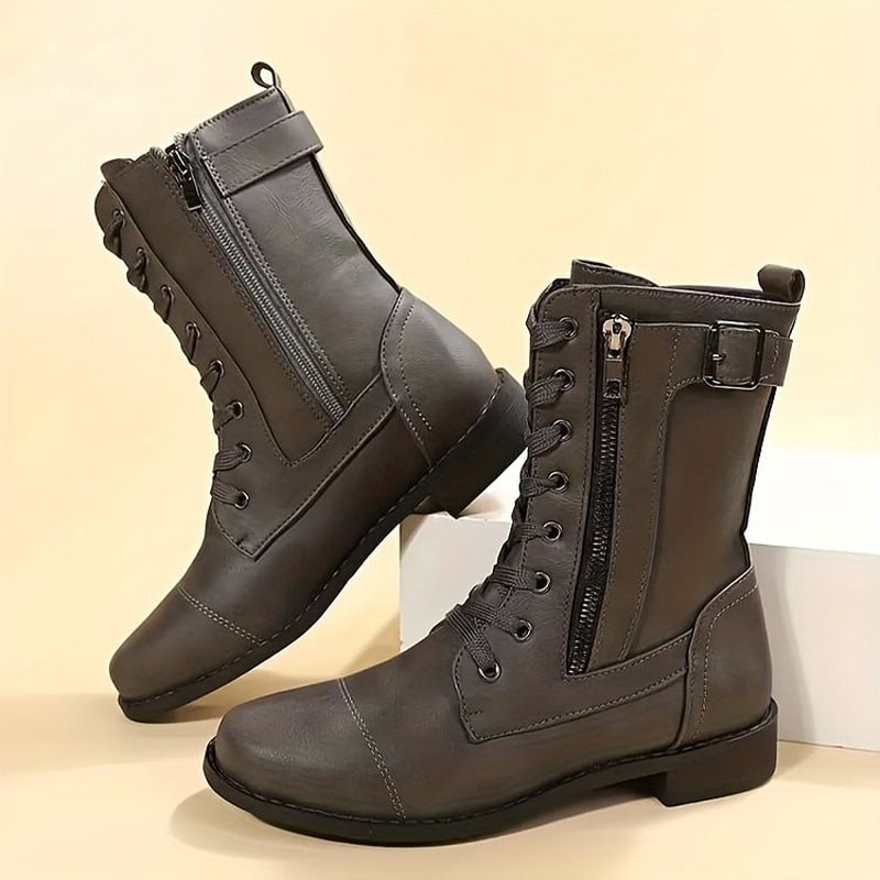 Women's Faux Leather Combat Ankle Boots