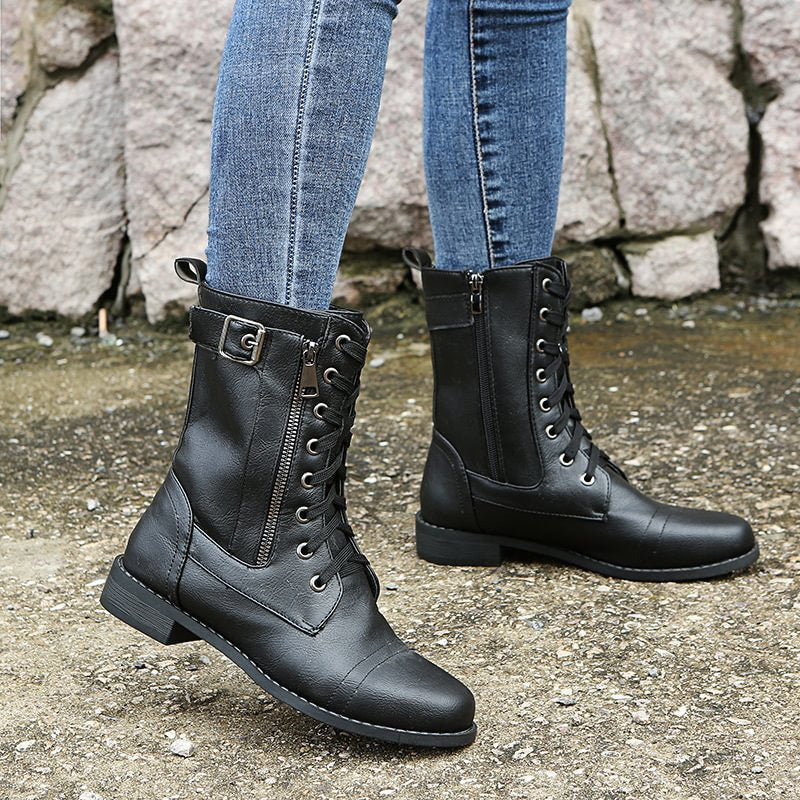 Women's Faux Leather Combat Ankle Boots