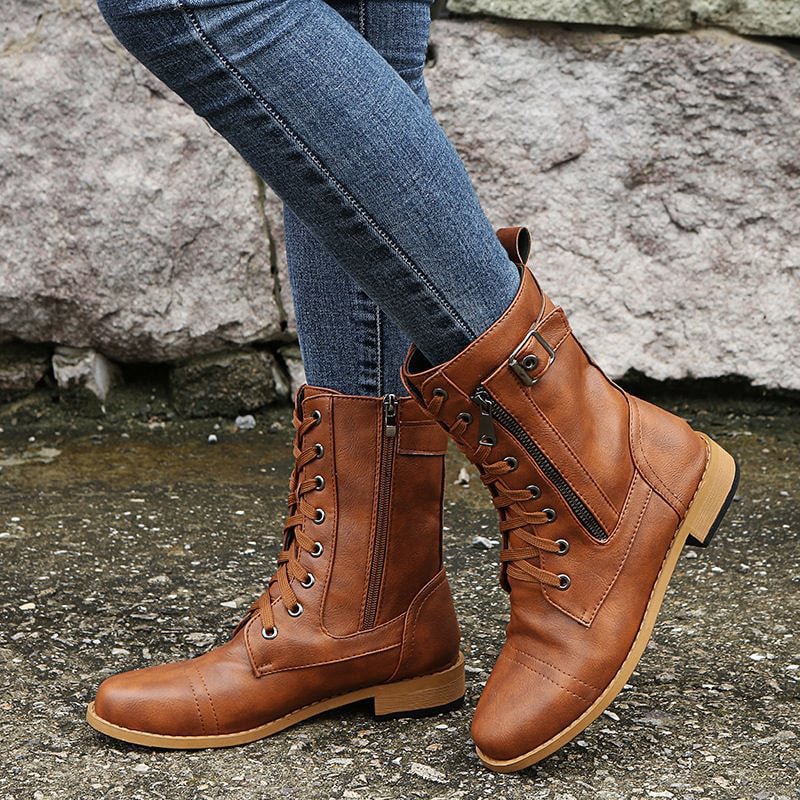 Women's Faux Leather Combat Ankle Boots