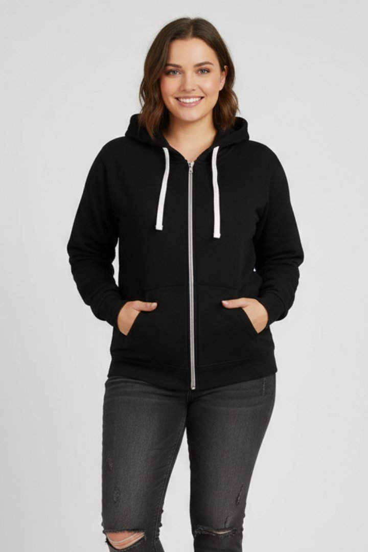 Women's Fleece Zip-Up Hoodie - Black