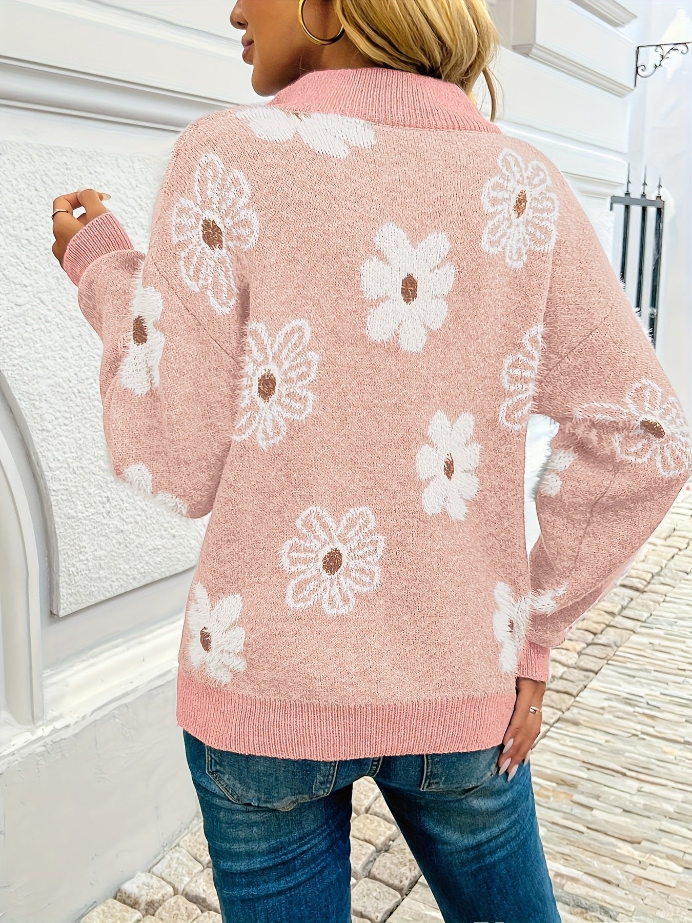 Women's Floral Quarter-Zip Sweater