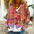 Women's Floral V-Neck Wool Cardigan - Pink Flowers