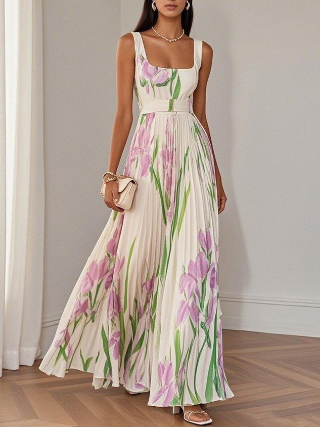 Floral Pleated Maxi Dress