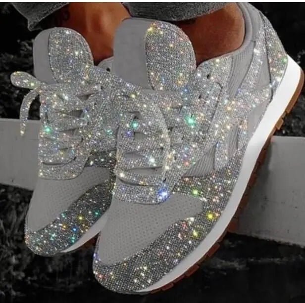 Women's Glitter Lace-Up Sneakers - Silver