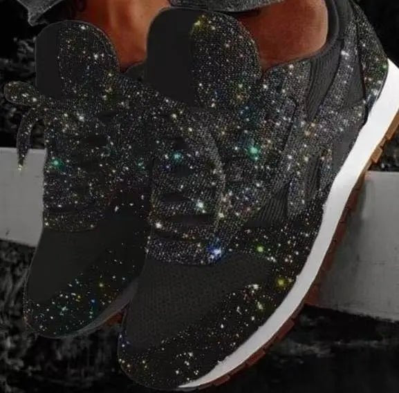 Women's Glitter Lace-Up Sneakers - Black