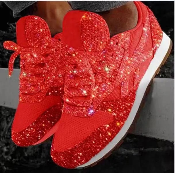 Women's Glitter Lace-Up Sneakers - Red