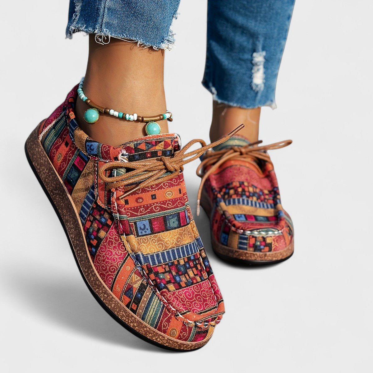 Women's Lace-Up Moccasin Sneakers - Red