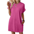 Short Sleeve T Shirt Dress - Rose Red