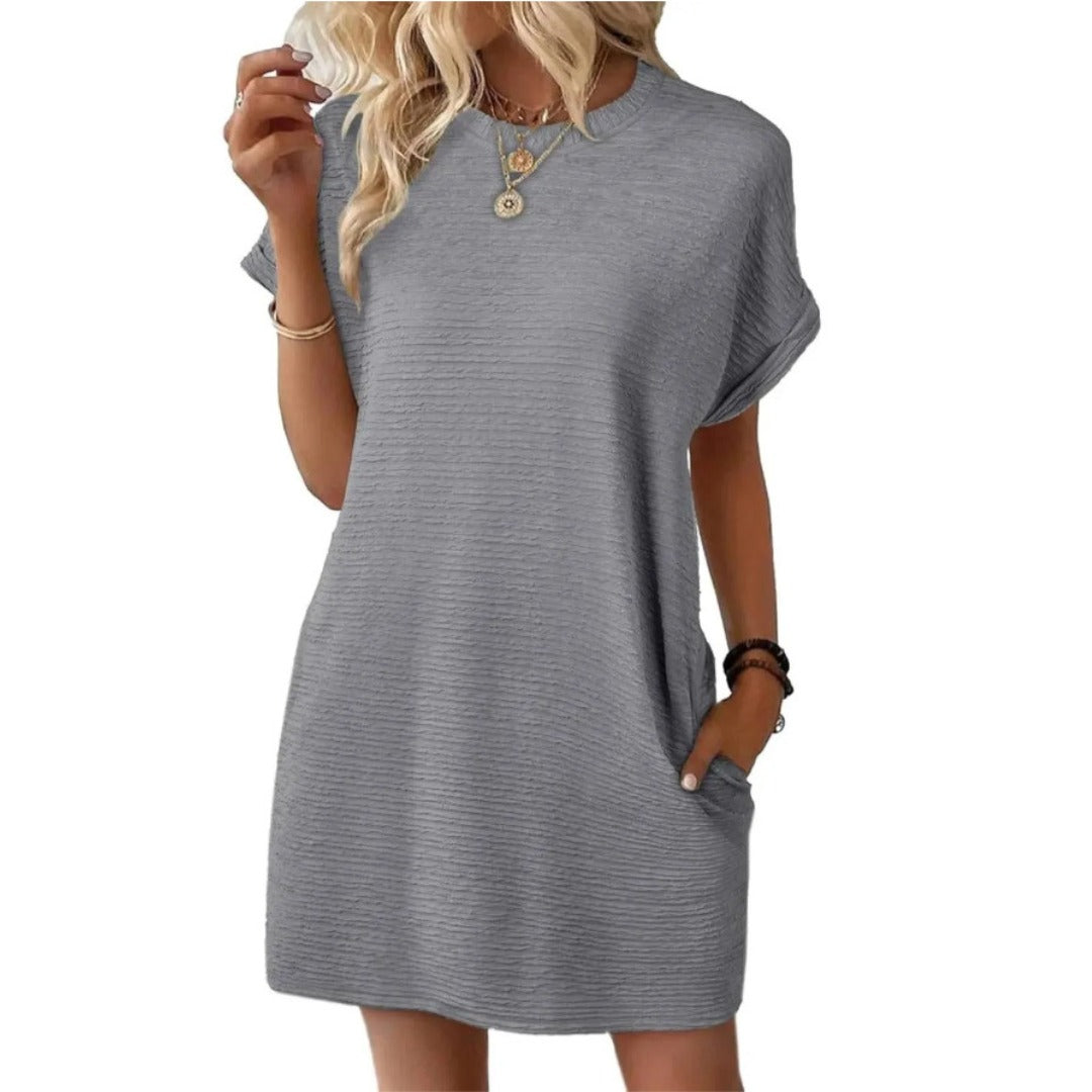 Short Sleeve T Shirt Dress - Gray