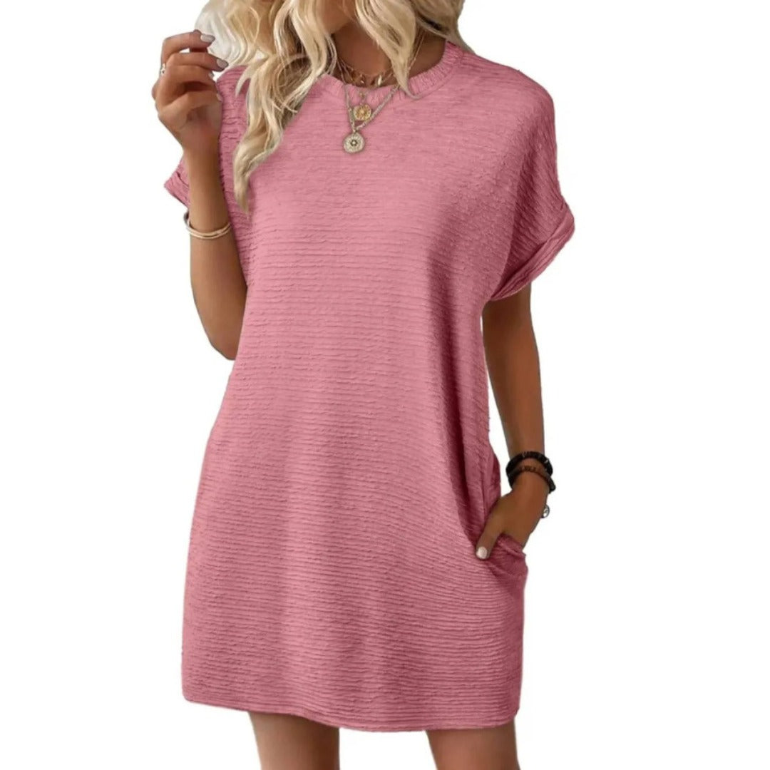 Short Sleeve T Shirt Dress - Light Pink