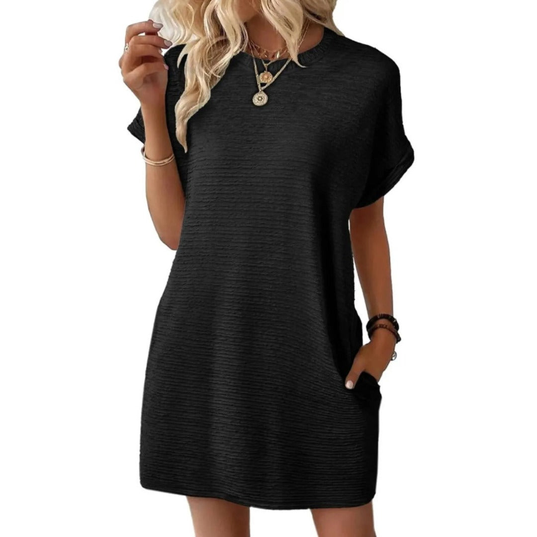 Short Sleeve T Shirt Dress - Black