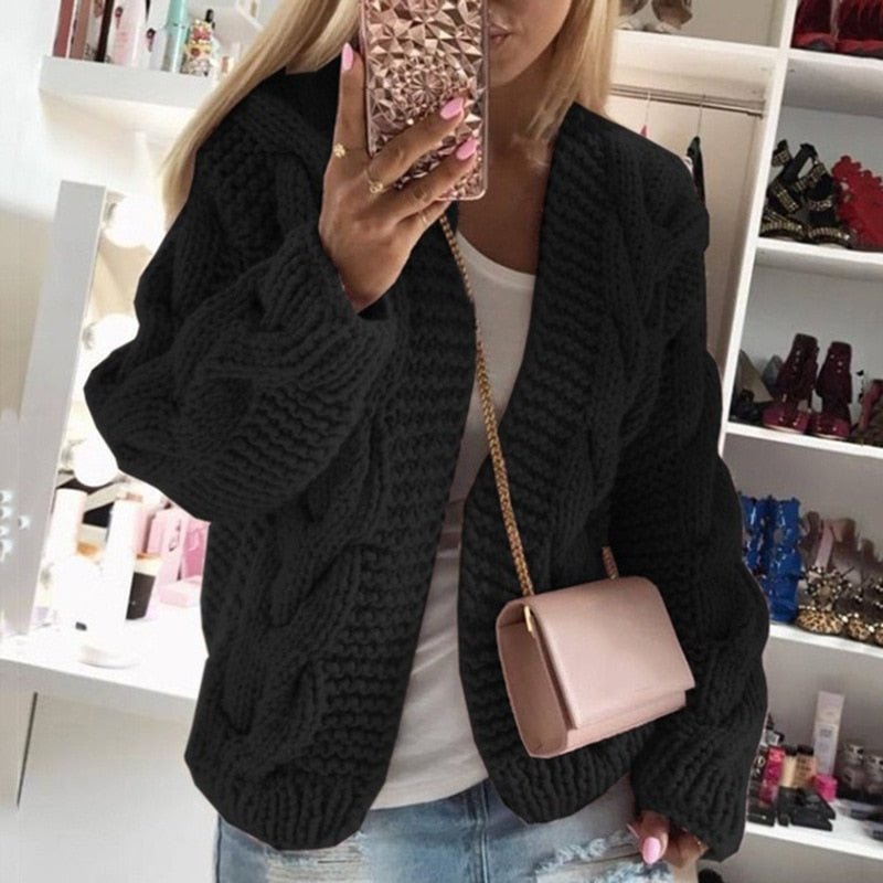 Women's Oversized Cable Knit Cardigan - Black