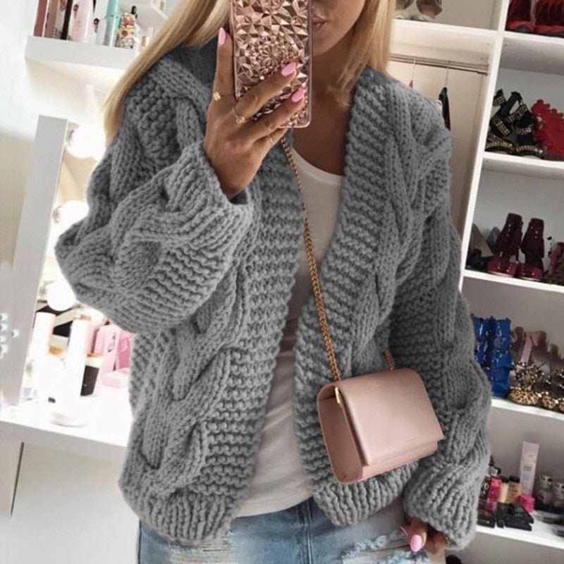 Women's Oversized Cable Knit Cardigan - Gray