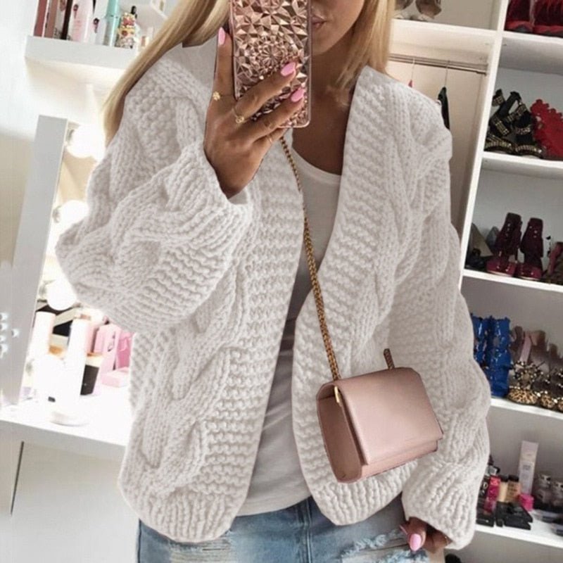 Women's Oversized Cable Knit Cardigan - White