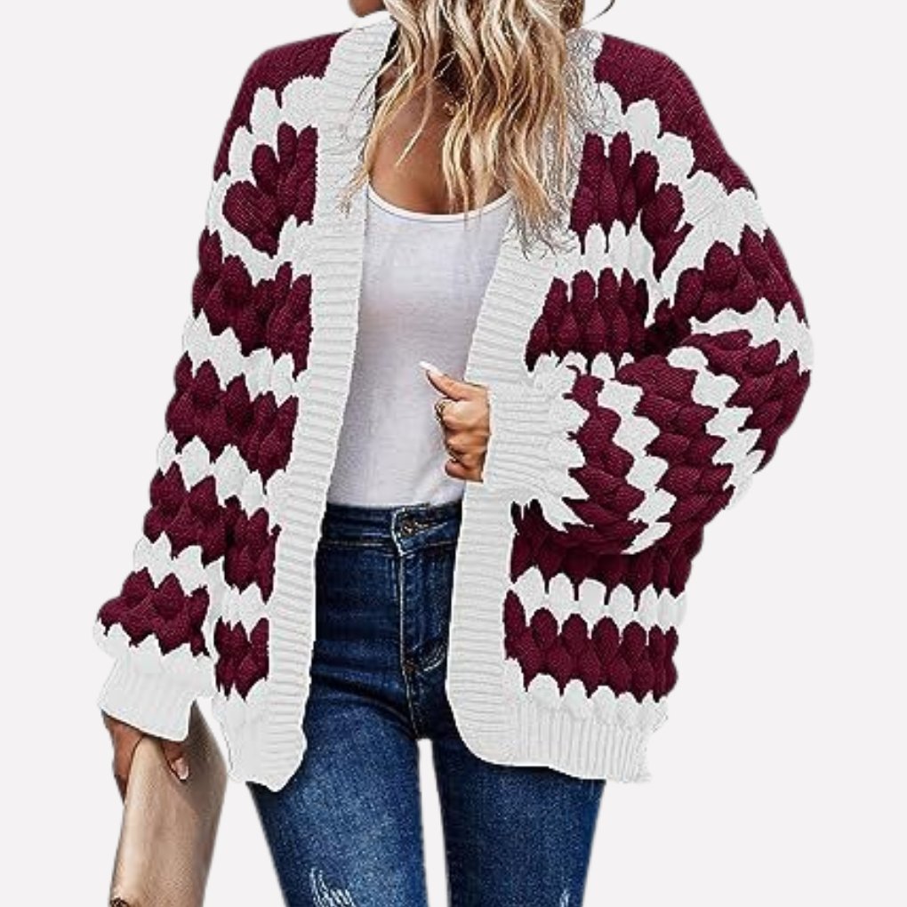 Women's Oversized Knit Cardigan - Wine Red