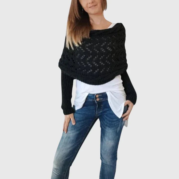 Women's Oversized Knit Wrap Shrug - Black