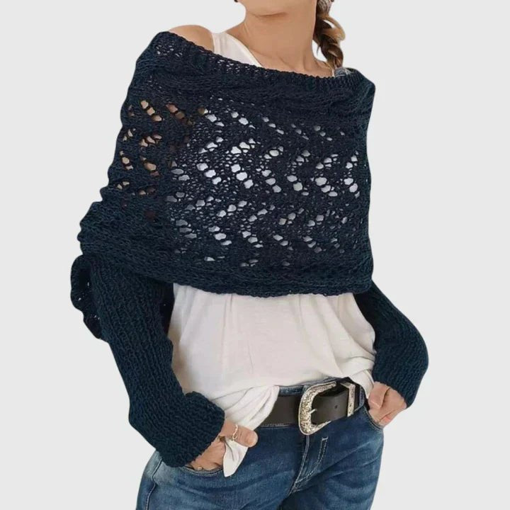 Women's Oversized Knit Wrap Shrug - Dark Blue