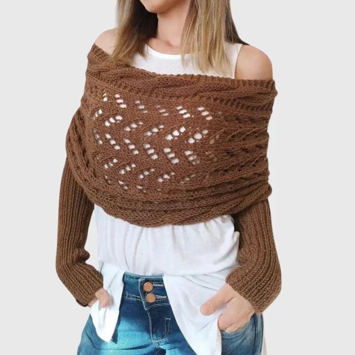 Women's Oversized Knit Wrap Shrug - Dark Brown